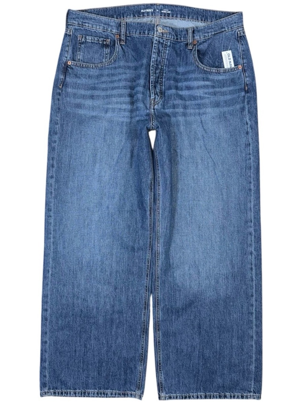 NEW Old Navy Slouchy Wide Leg Jeans Mid Rise Medium Blue Wash Button Fly Size 16 - Picture 2 of 8